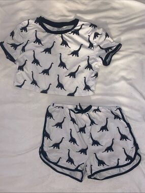 Kids White and Black Dinosaur 2 pc Pajama Set